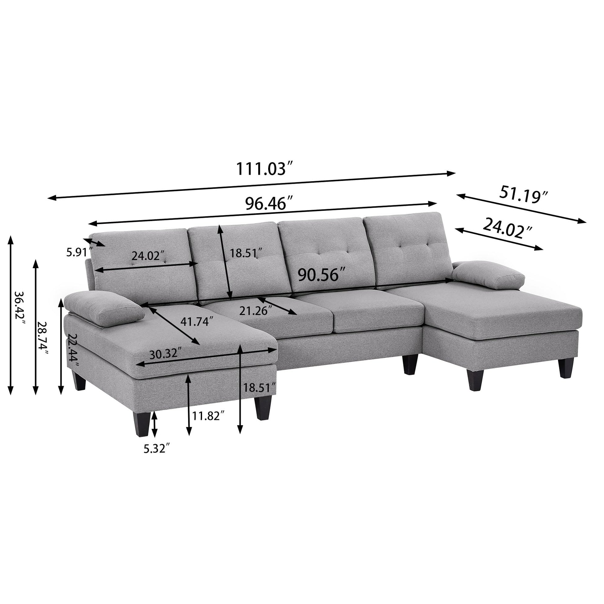 111" Modern U Shape Convertible Sectional Sofa Couch EK HOME FURNITURE