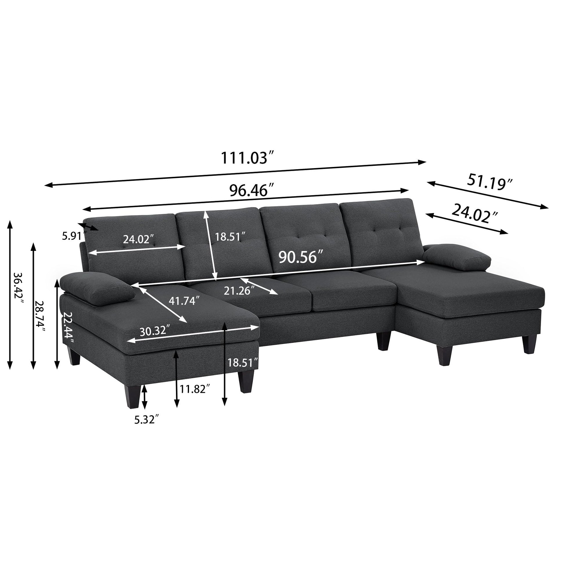 111" Modern U Shape Convertible Sectional Sofa Couch EK HOME FURNITURE