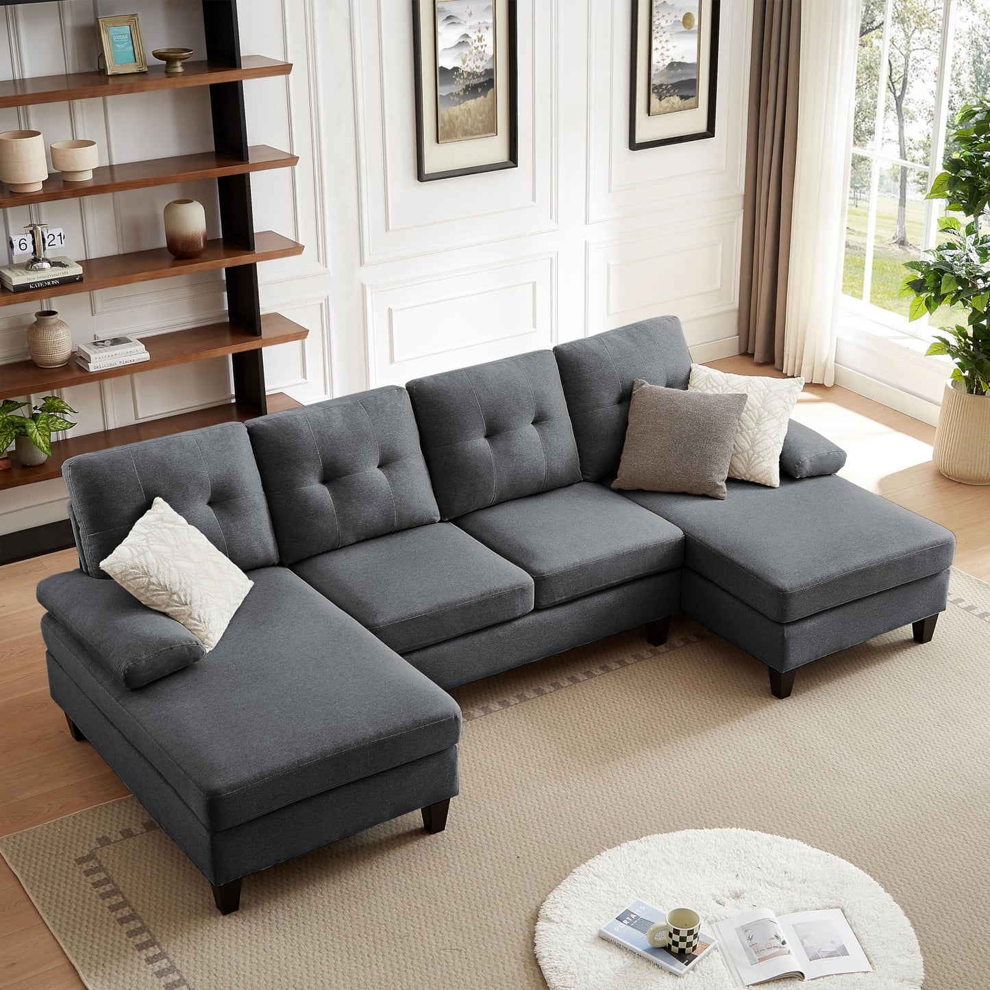 111" Modern U Shape Convertible Sectional Sofa Couch EK HOME FURNITURE