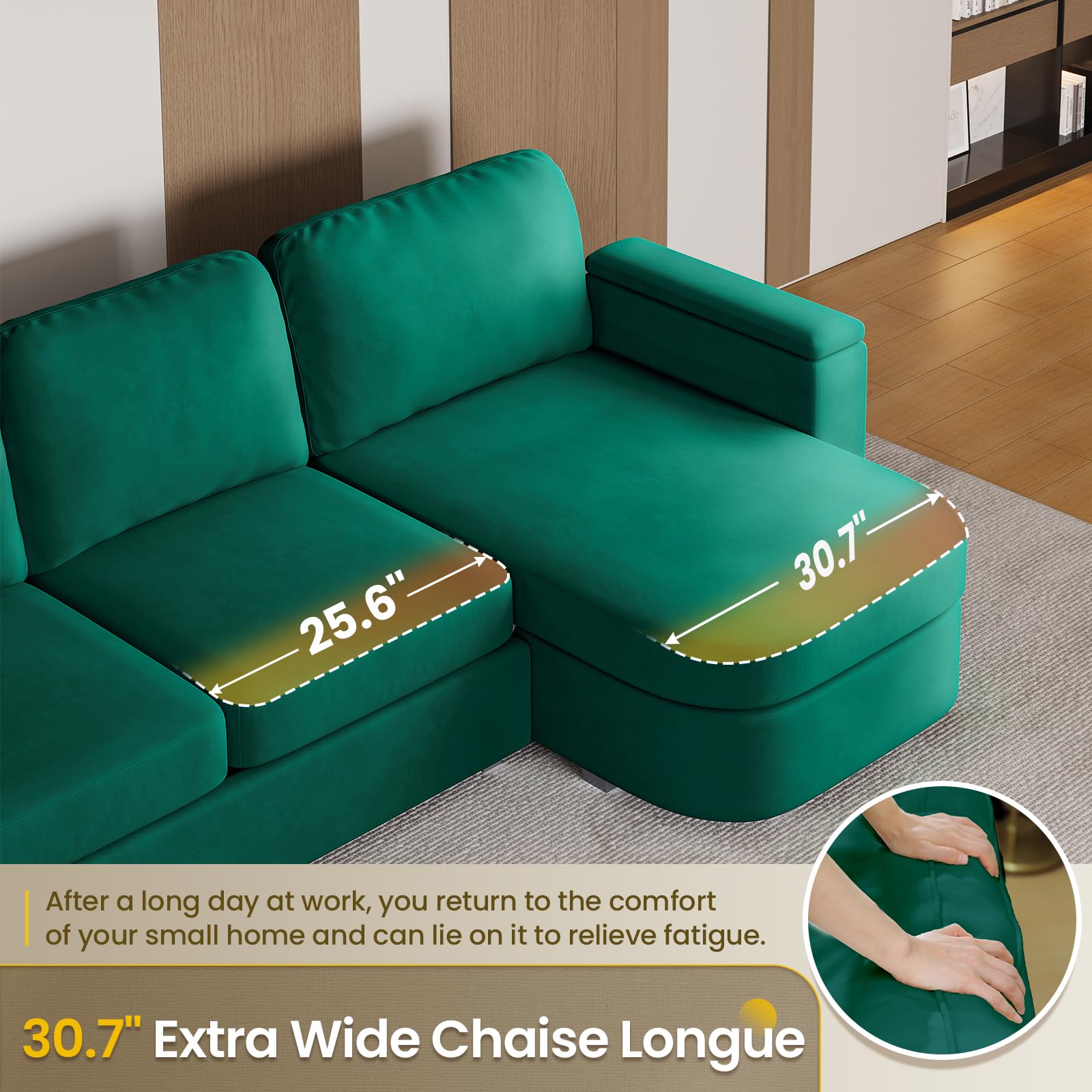 120" U Shaped Couch, Sectional Sofa Couch with Storage Seat for Living Room, Green EK HOME FURNITURE