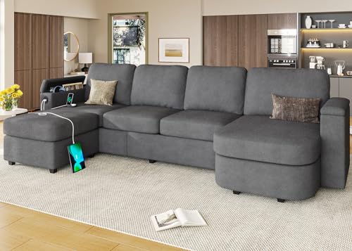 120" U Shaped Couch, Sectional Sofa Couch with Storage Seat for Living Room, Green EK HOME FURNITURE