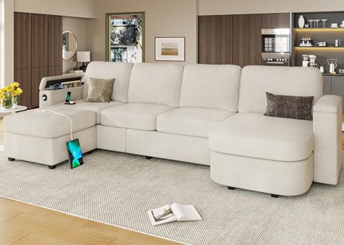 120" U Shaped Couch, Sectional Sofa Couch with Storage Seat for Living Room, Green EK HOME FURNITURE