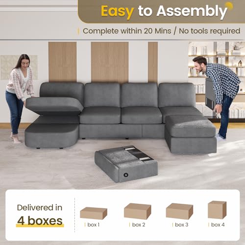 120" U Shaped Couch, Sectional Sofa Couch with Storage Seat for Living Room, Green EK HOME FURNITURE