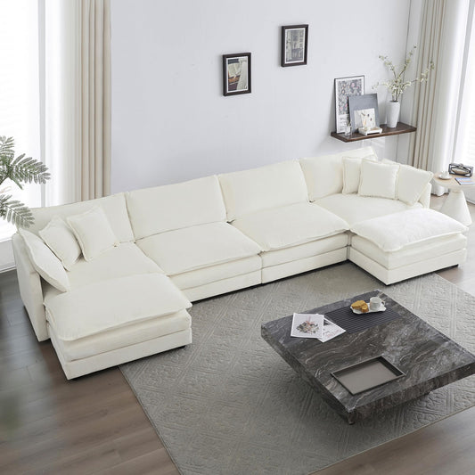 146“ Oversized Modular Sectional Sofa Cloud Couch for Living Room, (6 Seater, Beige White) EK HOME FURNITURE