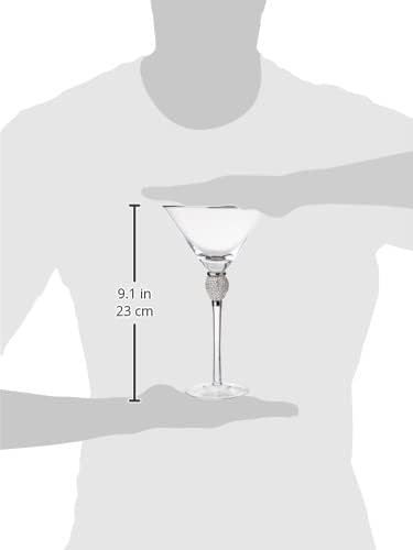 Rhinestone Studded Bling Martini Glasses Set of 2 with Silver Rim, 10 oz.