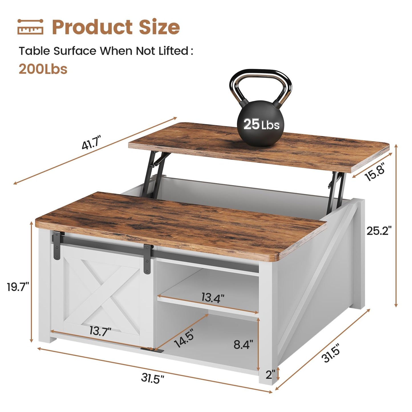 31.5" Lift Top Coffee Table with Large Hidden Storage Compartment EK HOME FURNITURE