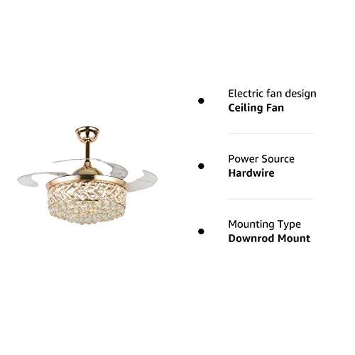 42" Crystal Ceiling Fan with LED Light and Remote Control