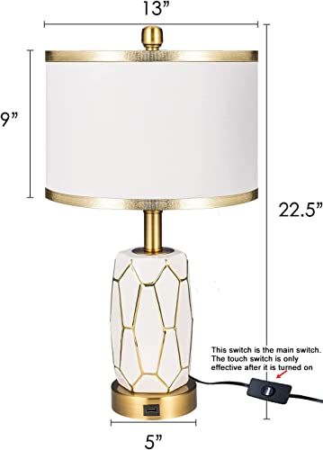 Set of 2 Touch Control Ceramic Table Lamps for Bedroom Livingroom