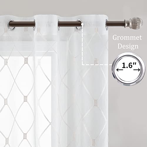 White Sheer Curtains 84 Inches Long for Living Room, 2 Panels Set