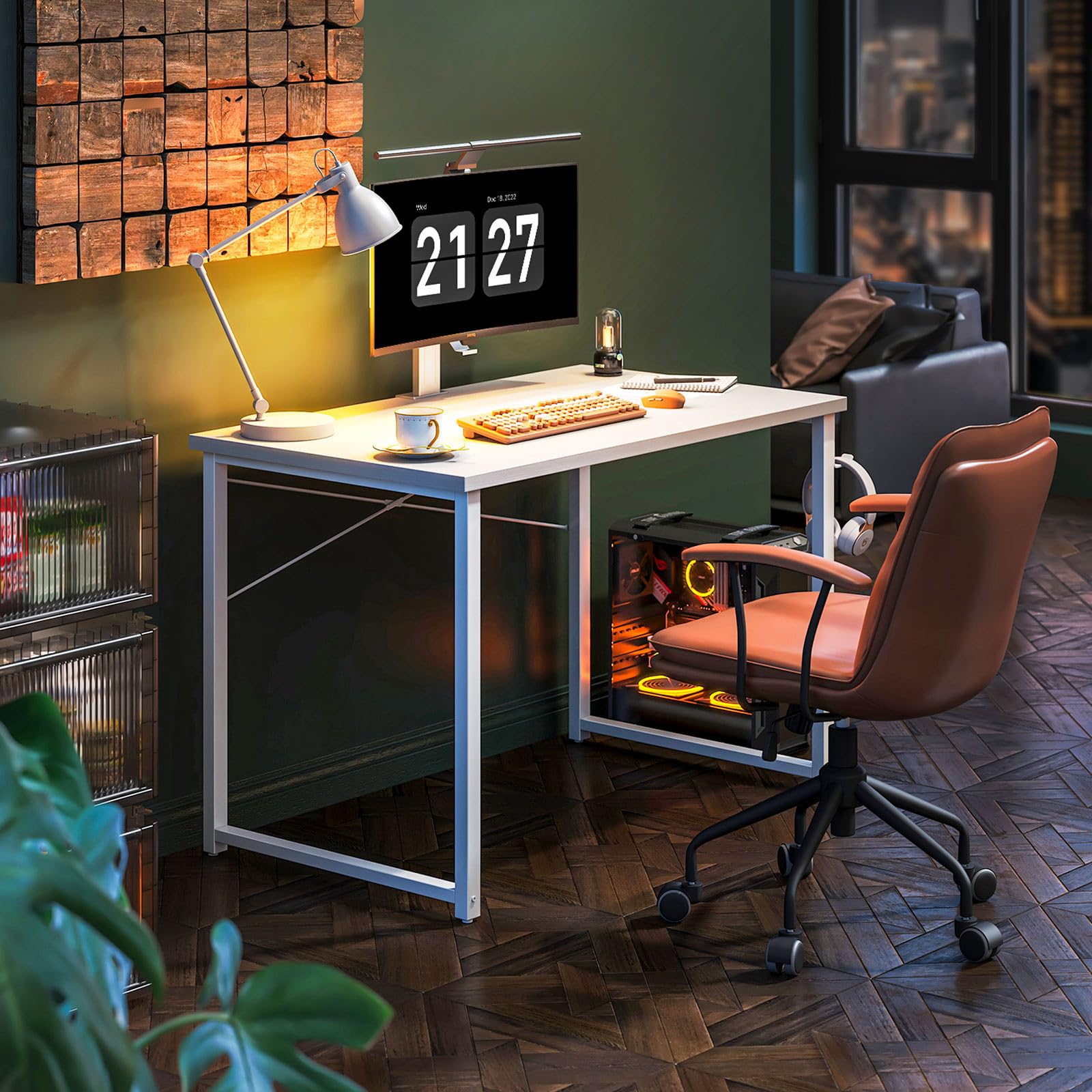 32 Inch Computer Desk, White Marble and Gold Leg EK HOME FURNITURE