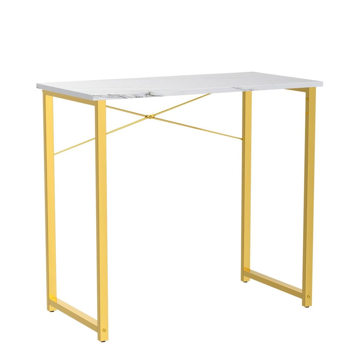 32 Inch Computer Desk, White Marble and Gold Leg EK HOME FURNITURE