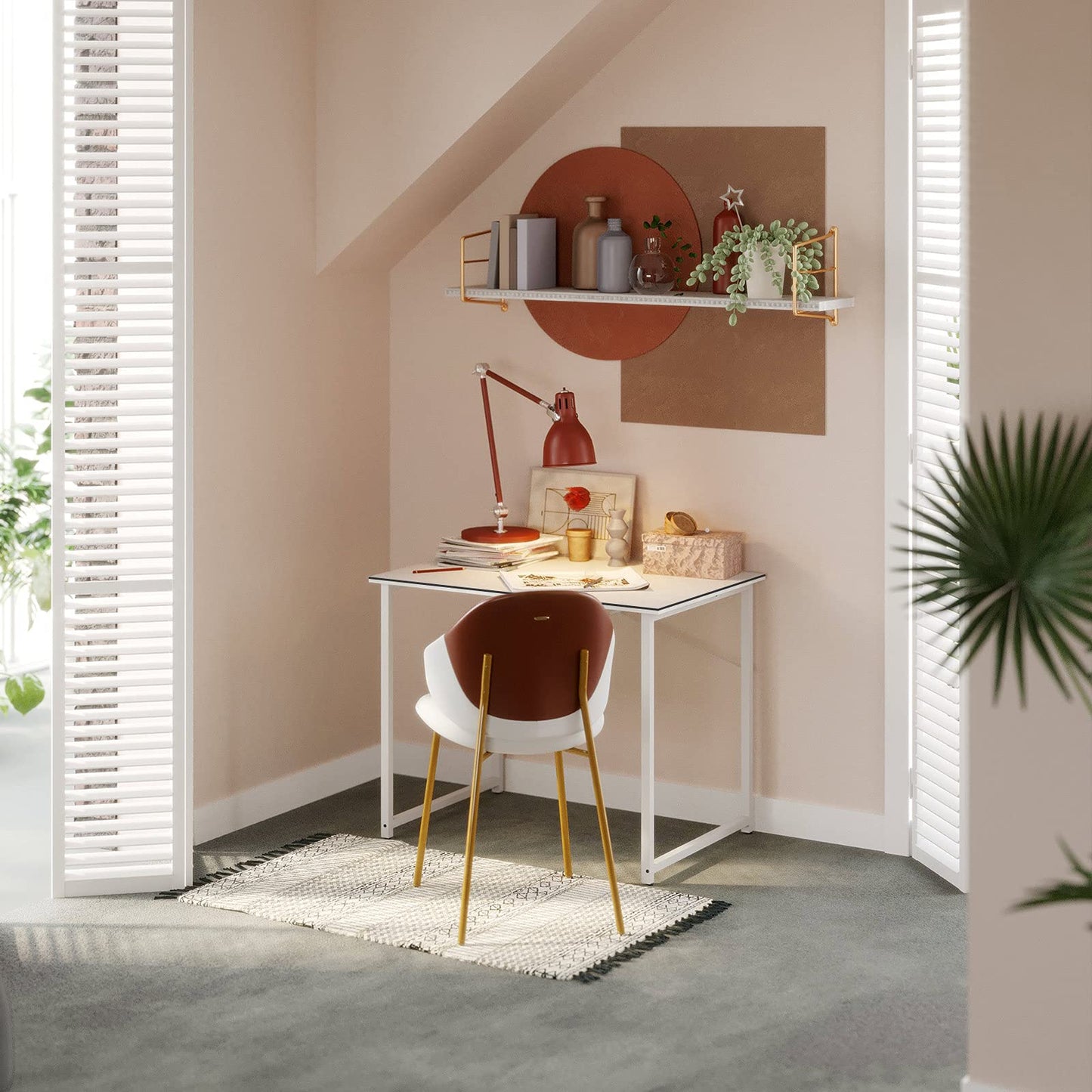 32 Inch Computer Desk, White Marble and Gold Leg EK HOME FURNITURE