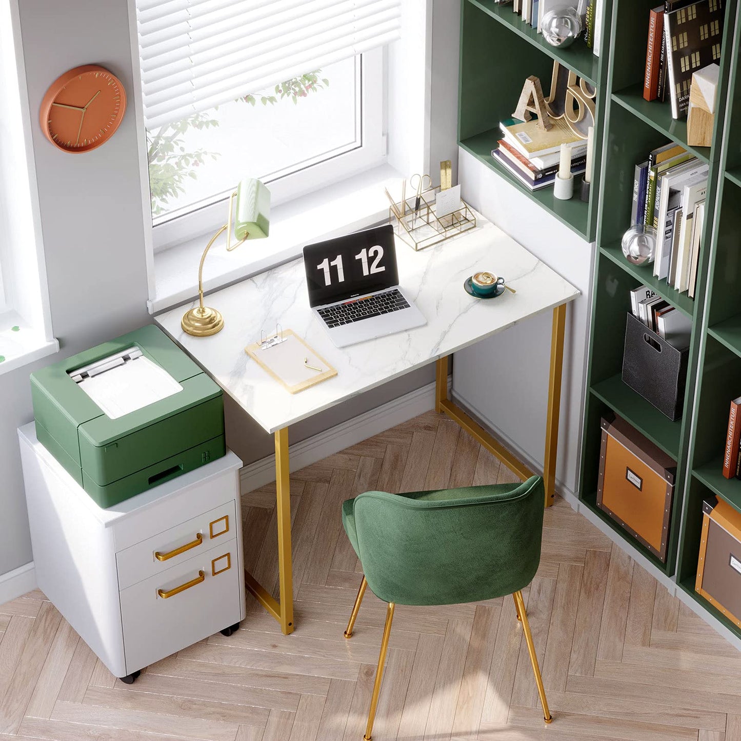 32 Inch Computer Desk, White Marble and Gold Leg EK HOME FURNITURE