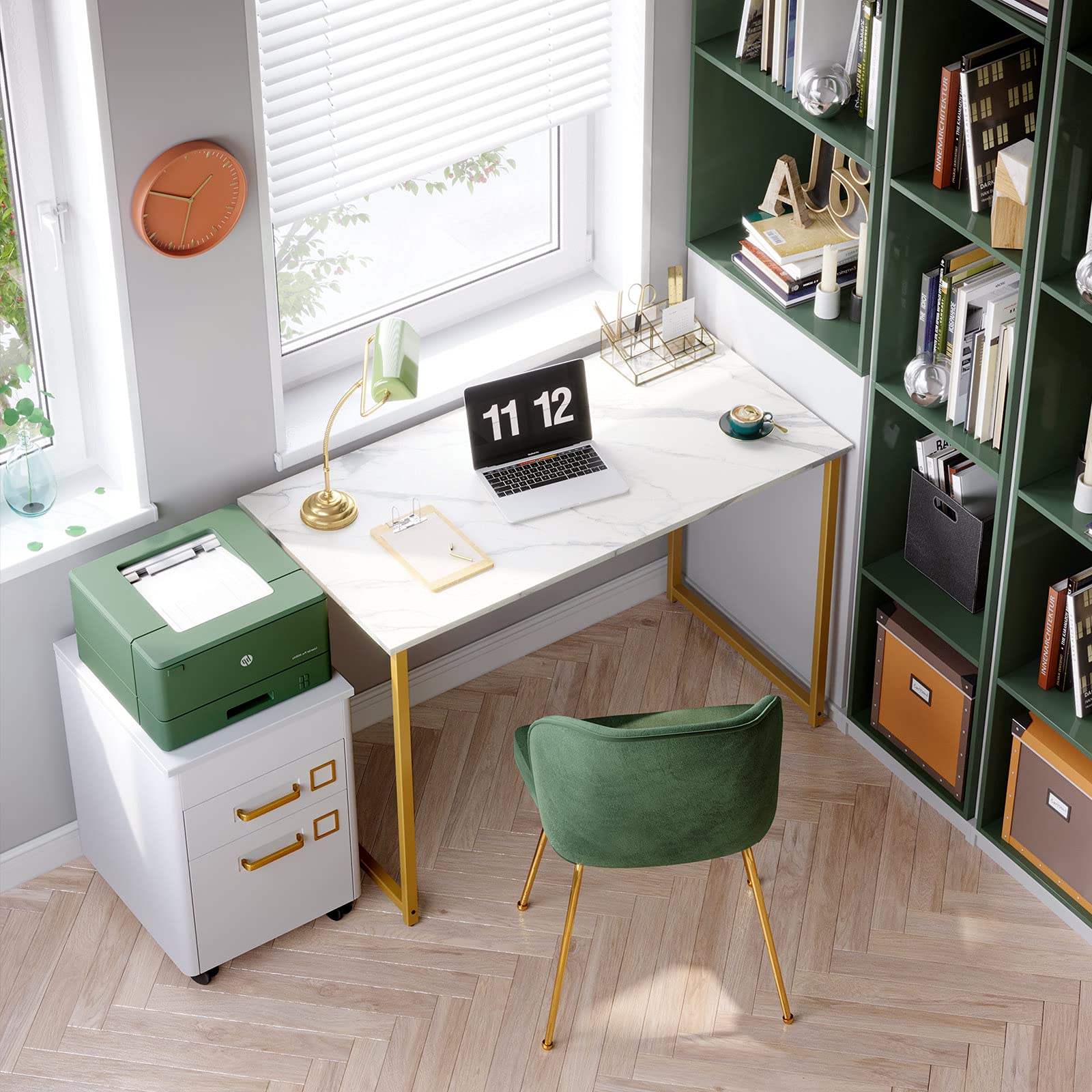 32 Inch Computer Desk, White Marble and Gold Leg EK HOME FURNITURE