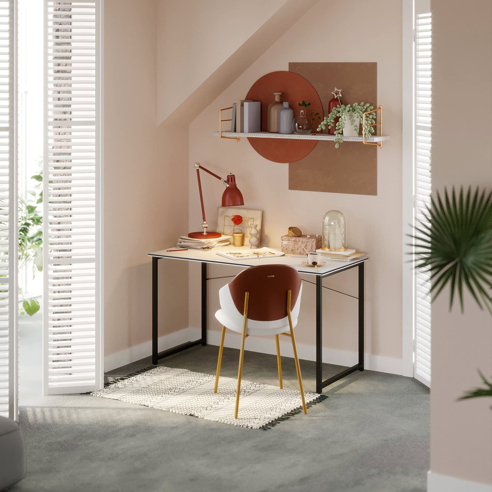 32 Inch Computer Desk, White Marble and Gold Leg EK HOME FURNITURE