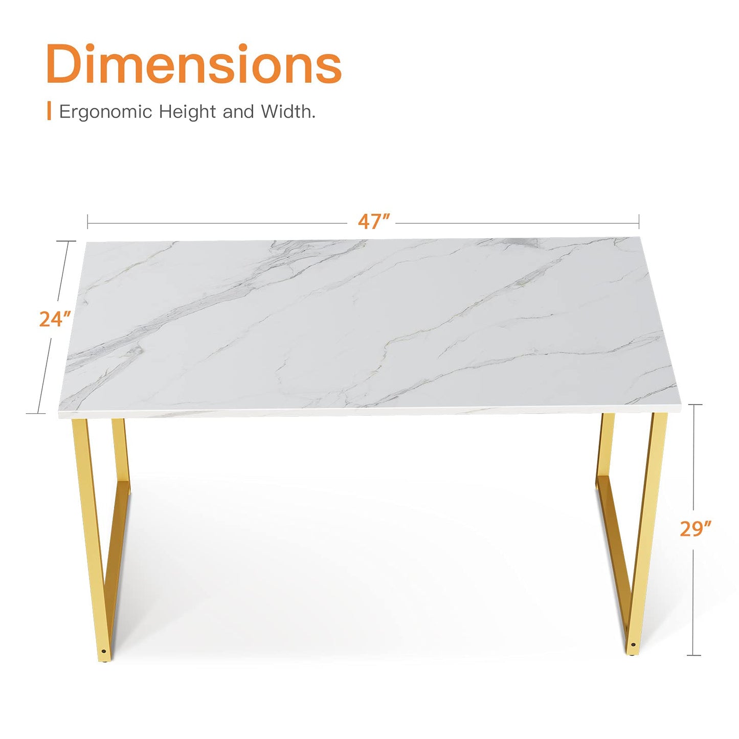 32 Inch Computer Desk, White Marble and Gold Leg EK HOME FURNITURE