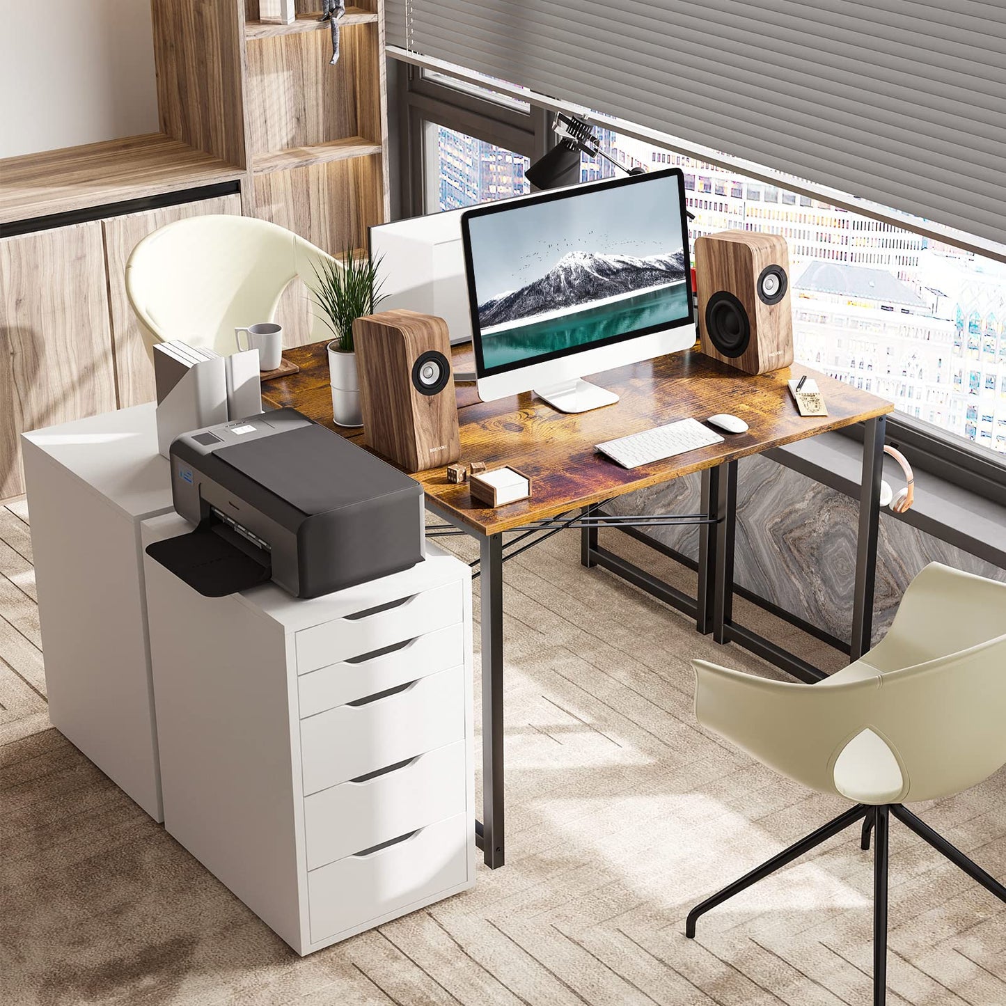 32 Inch Computer Desk, White Marble and Gold Leg EK HOME FURNITURE