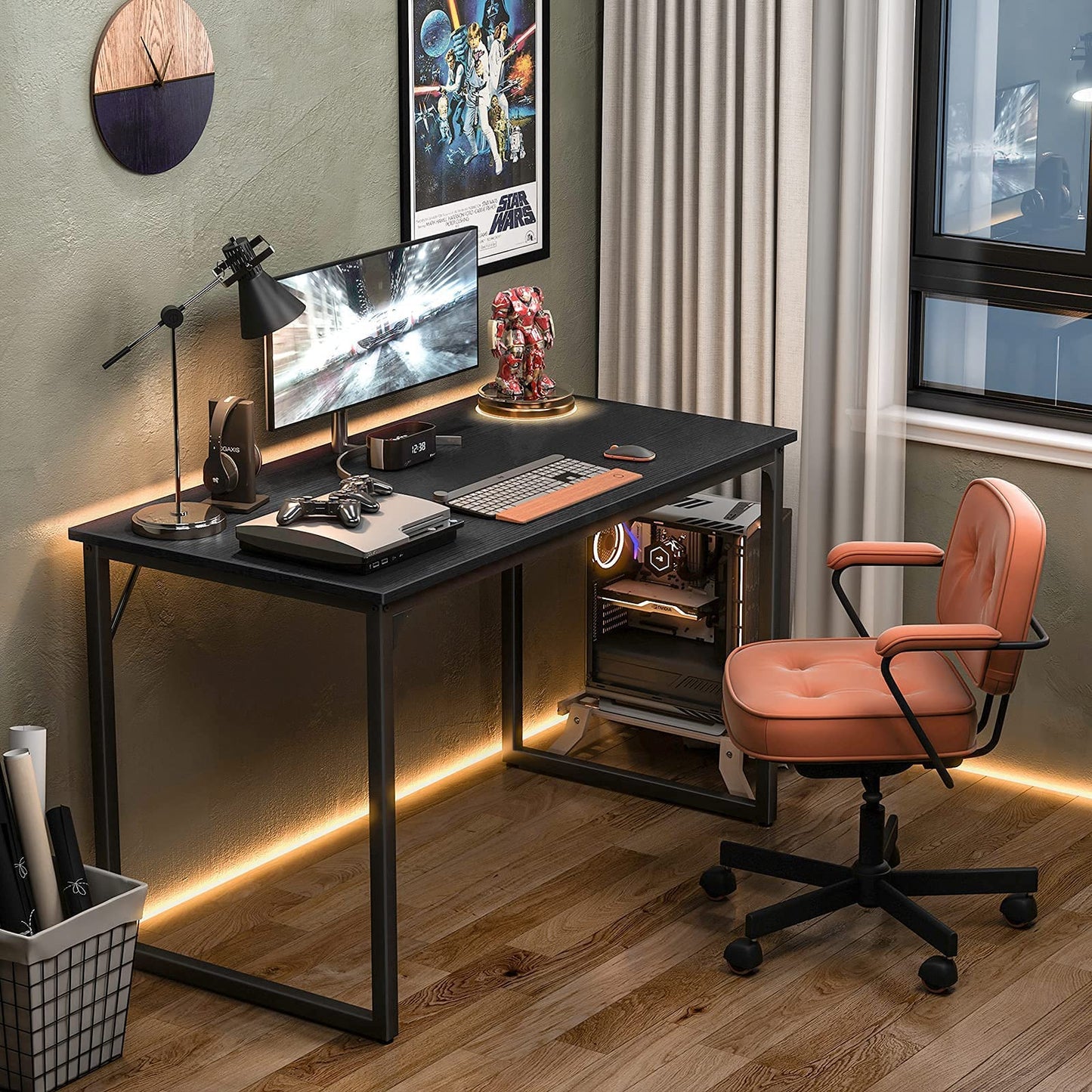 32 Inch Computer Desk, White Marble and Gold Leg EK HOME FURNITURE