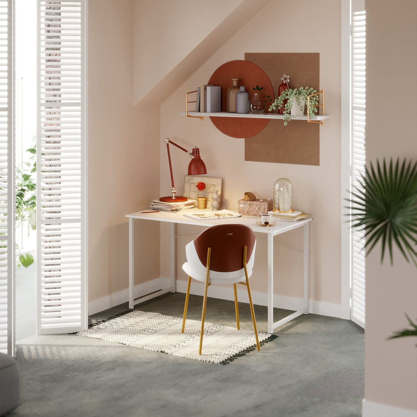 32 Inch Computer Desk, White Marble and Gold Leg EK HOME FURNITURE