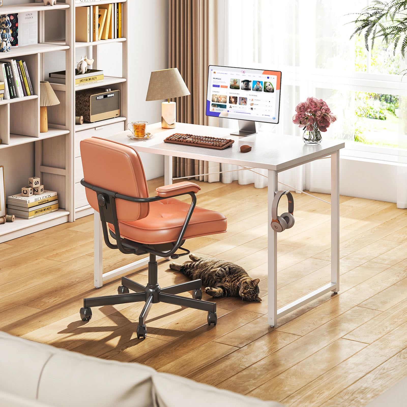 32 Inch Computer Desk, White Marble and Gold Leg EK HOME FURNITURE