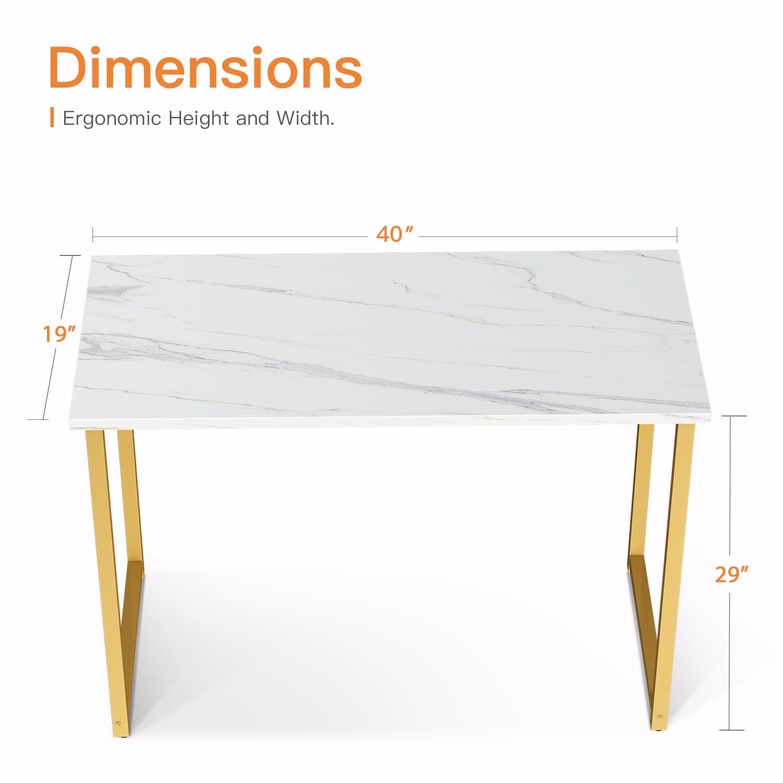 32 Inch Computer Desk, White Marble and Gold Leg EK HOME FURNITURE