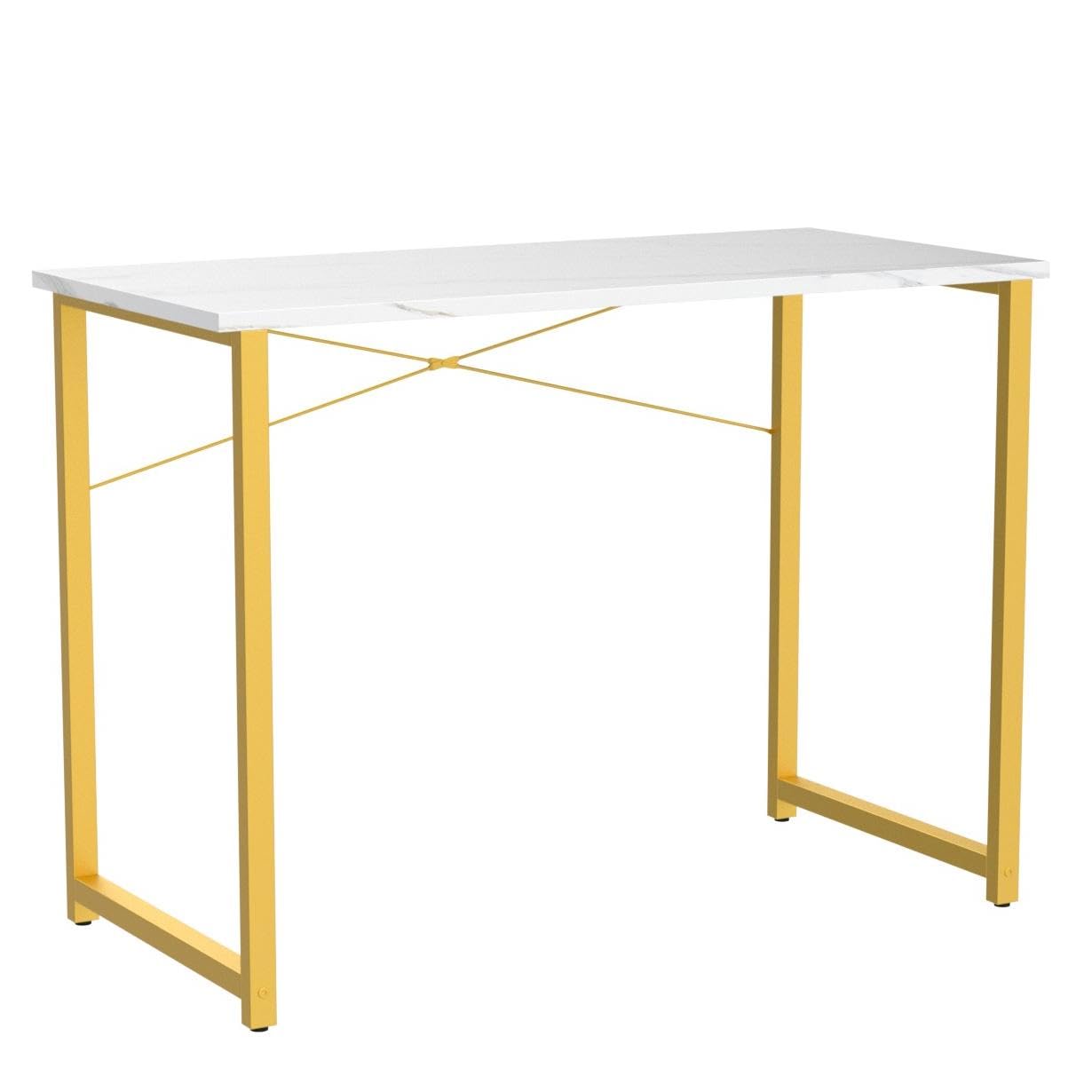 32 Inch Computer Desk, White Marble and Gold Leg EK HOME FURNITURE