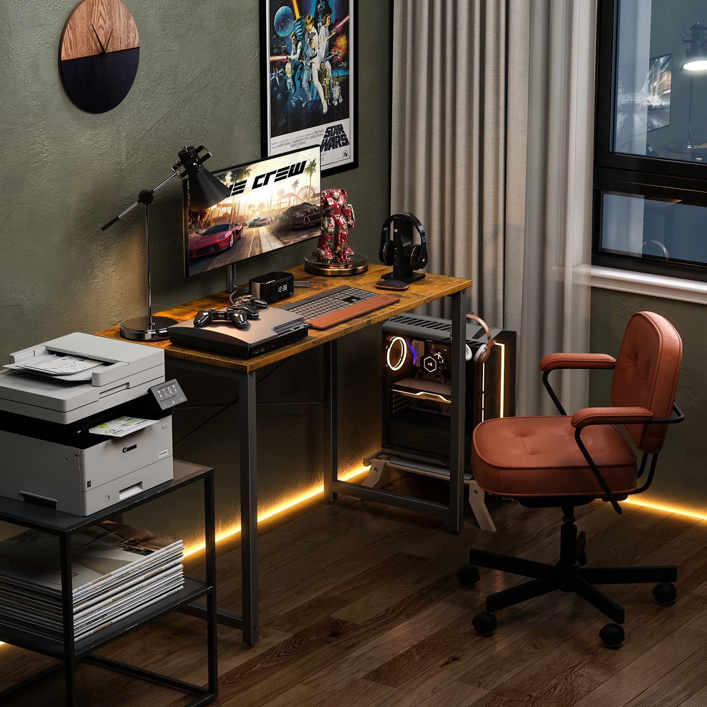 32 Inch Computer Desk, White Marble and Gold Leg EK HOME FURNITURE