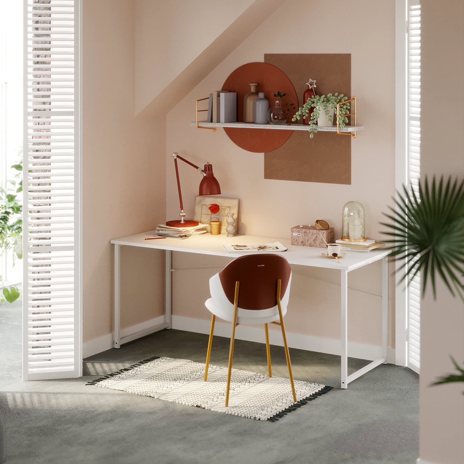 32 Inch Computer Desk, White Marble and Gold Leg EK HOME FURNITURE