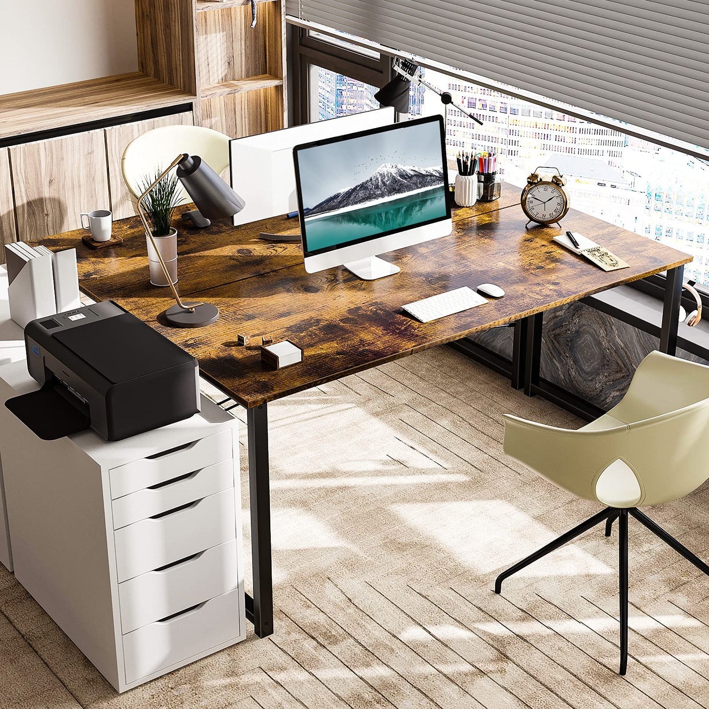 32 Inch Computer Desk, White Marble and Gold Leg EK HOME FURNITURE