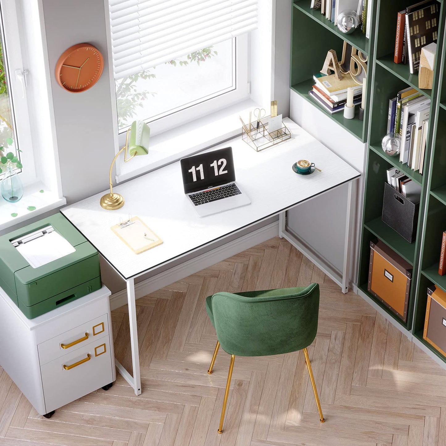 32 Inch Computer Desk, White Marble and Gold Leg EK HOME FURNITURE