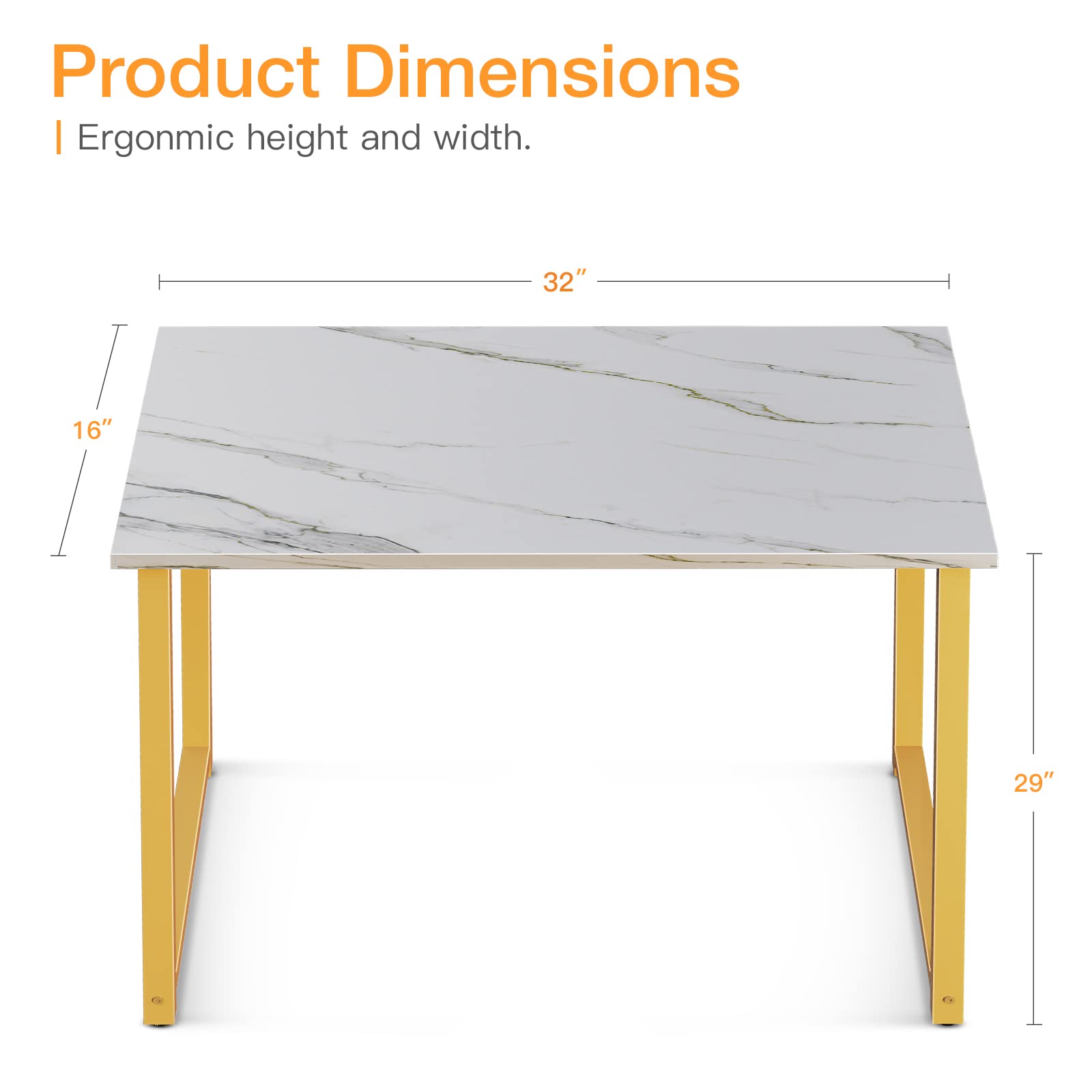 32 Inch Computer Desk, White Marble and Gold Leg EK HOME FURNITURE