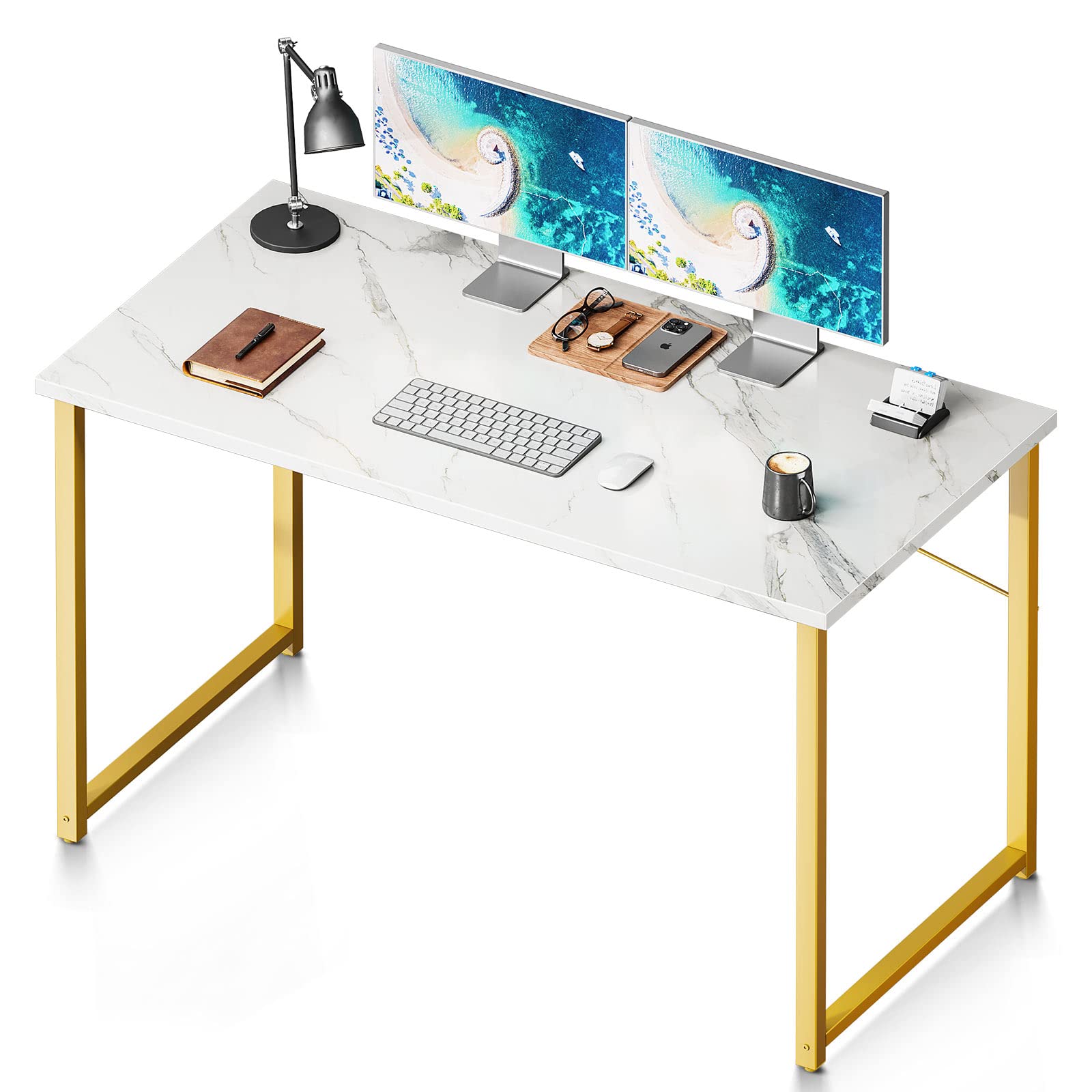 32 Inch Computer Desk, White Marble and Gold Leg EK HOME FURNITURE