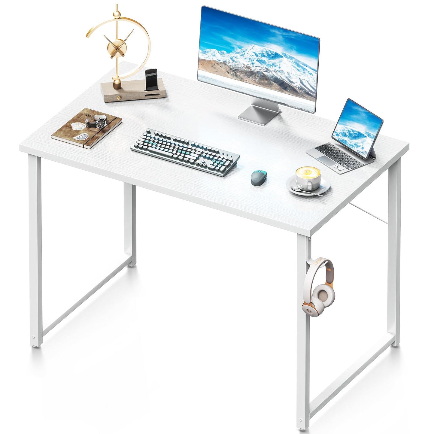 32 Inch Computer Desk, White Marble and Gold Leg EK HOME FURNITURE