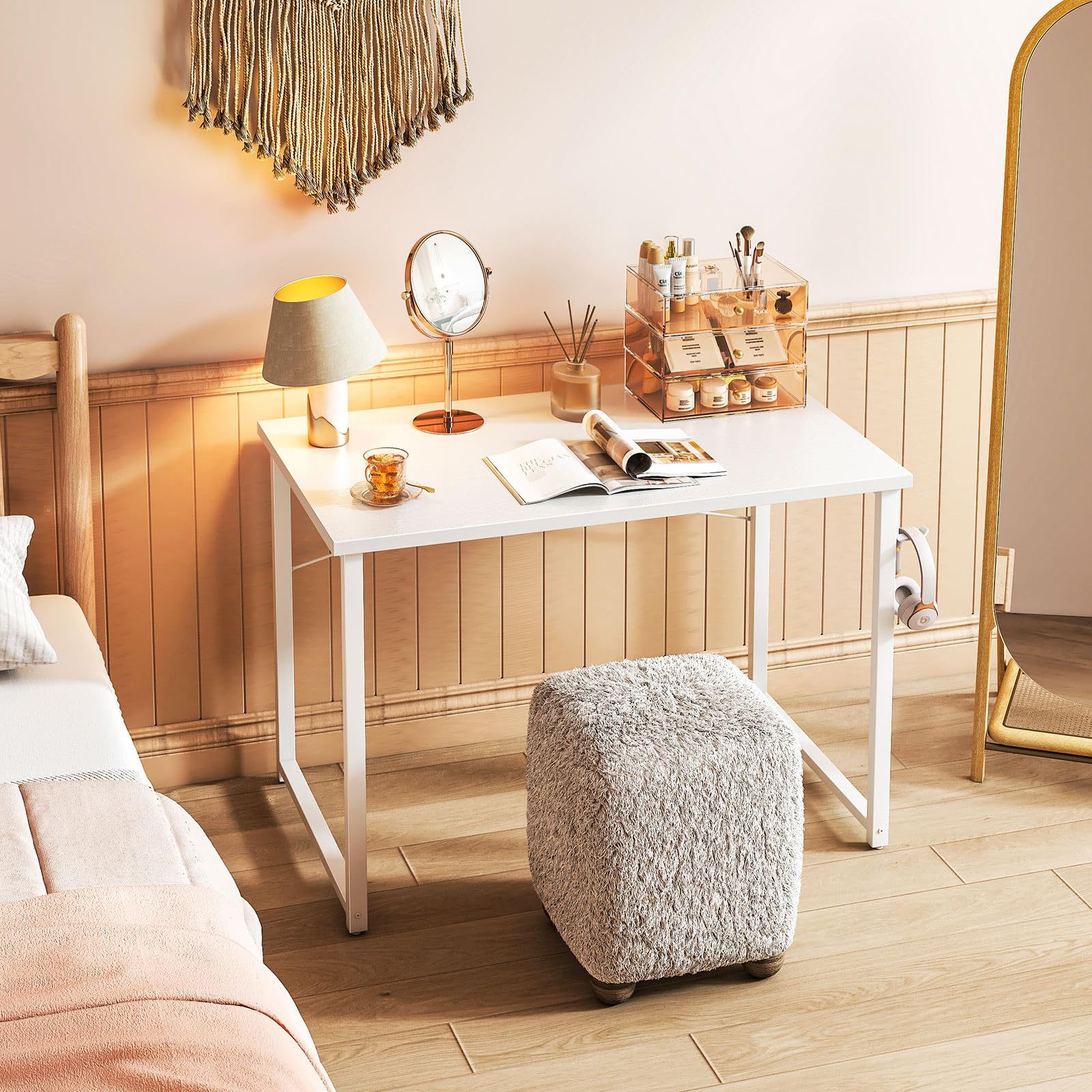 32 Inch Computer Desk, White Marble and Gold Leg EK HOME FURNITURE