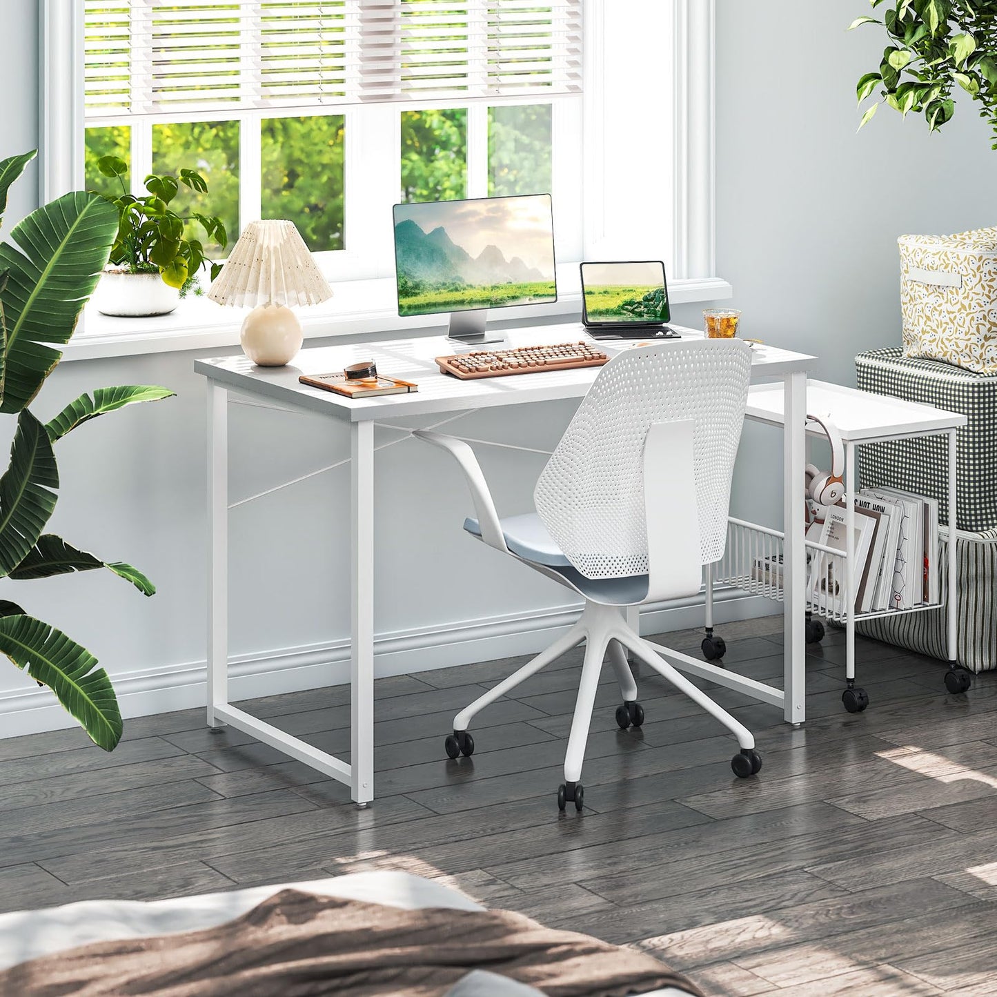 32 Inch Computer Desk, White Marble and Gold Leg EK HOME FURNITURE