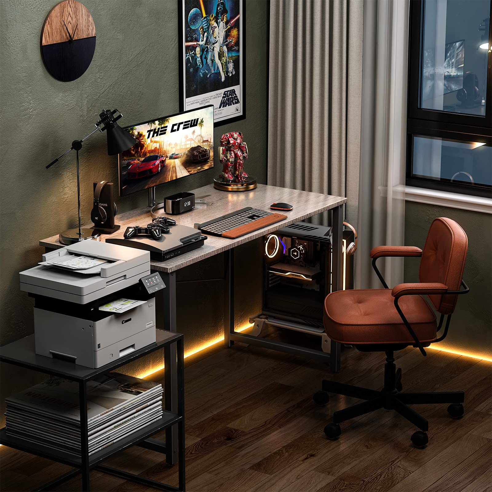 32 Inch Computer Desk, White Marble and Gold Leg EK HOME FURNITURE