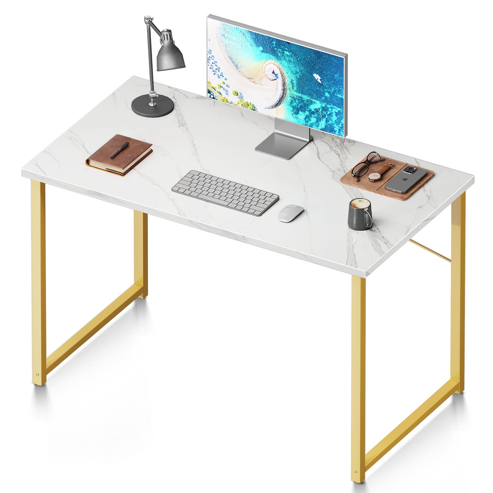 32 Inch Computer Desk, White Marble and Gold Leg EK HOME FURNITURE