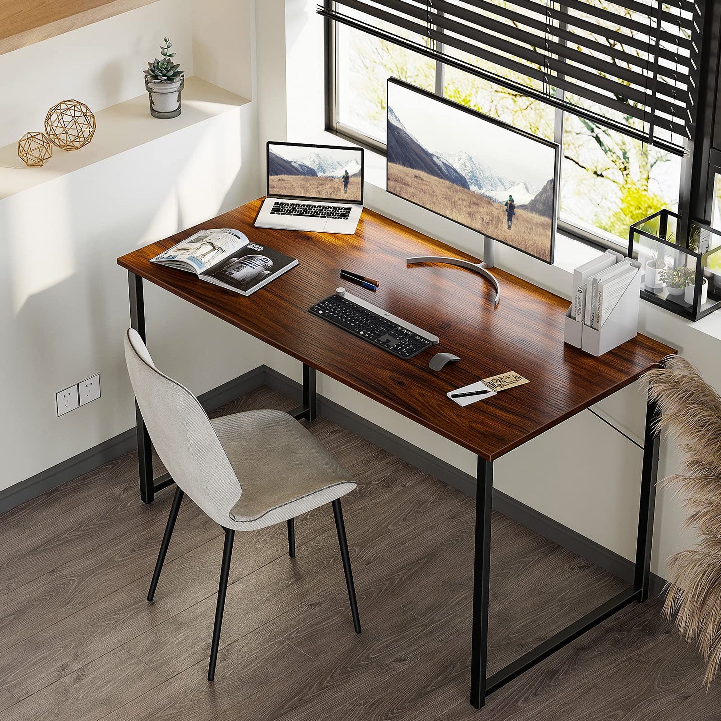 32 Inch Computer Desk, White Marble and Gold Leg EK HOME FURNITURE