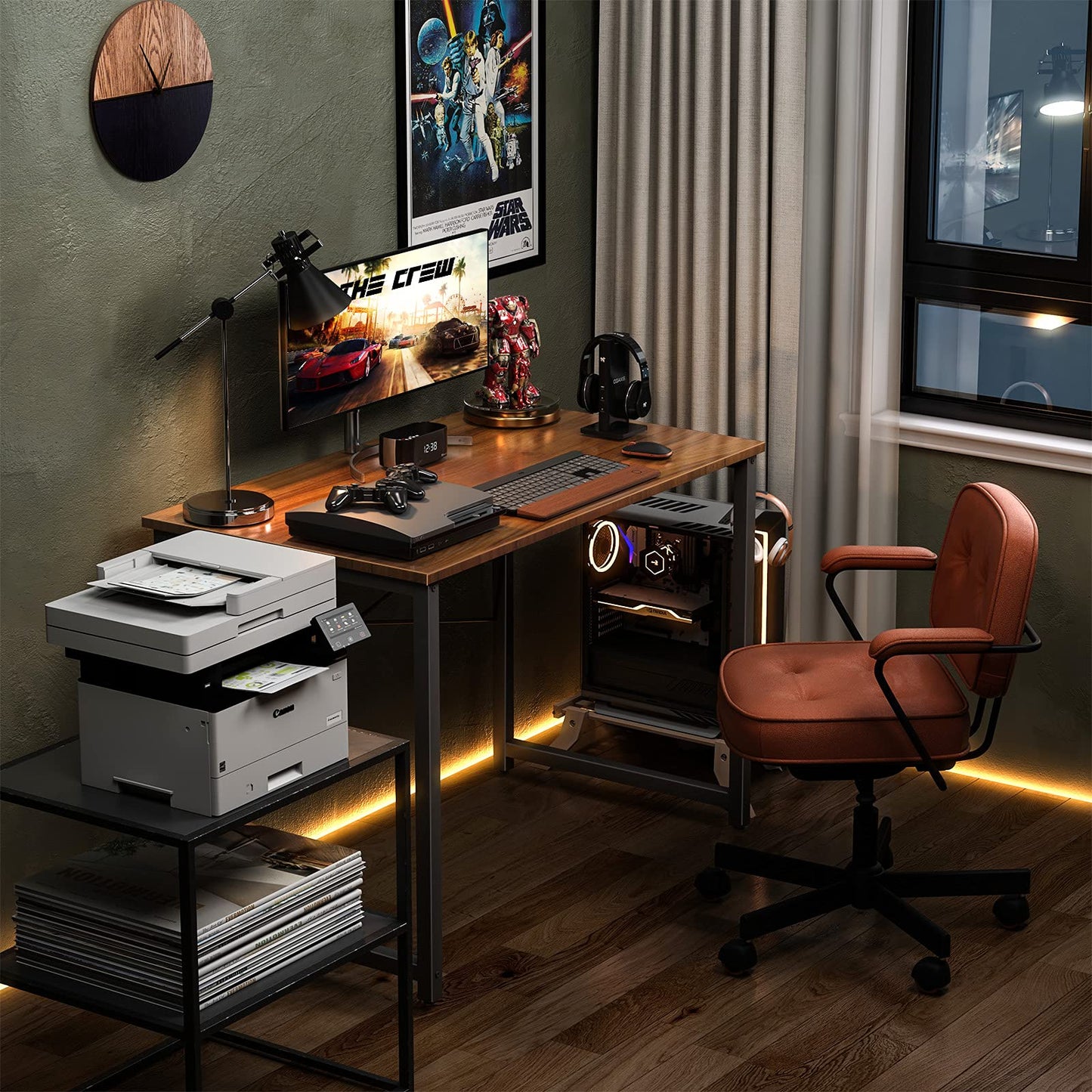 32 Inch Computer Desk, White Marble and Gold Leg EK HOME FURNITURE