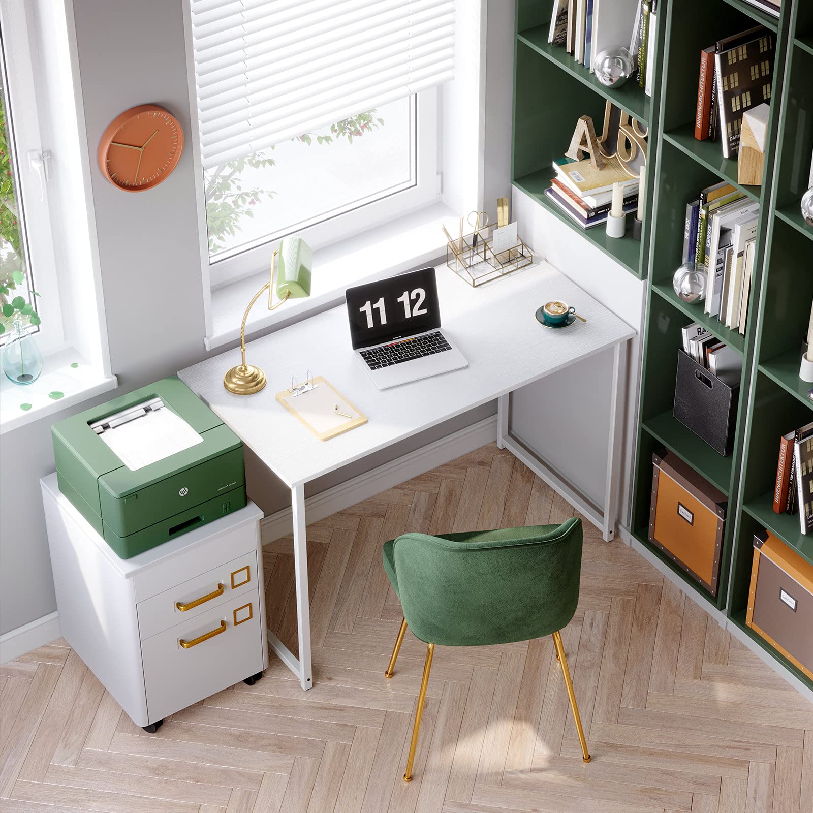 32 Inch Computer Desk, White Marble and Gold Leg EK HOME FURNITURE