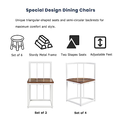 7-Piece Space-Saving Dining Set for 6 with Faux Marble Top, Metal Frame