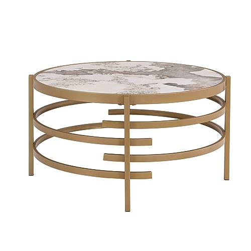 Coffee Table, Marble Stone Silver Living Room Table Modern Round