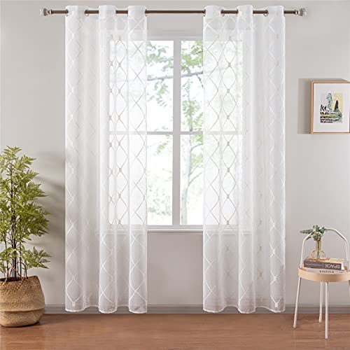 White Sheer Curtains 84 Inches Long for Living Room, 2 Panels Set