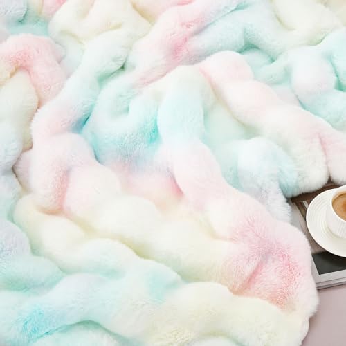 Soft Thick Fuzzy Faux Rabbit Fur Throw Blanket for Couch Sofa