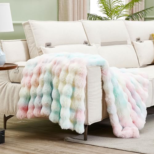 Soft Thick Fuzzy Faux Rabbit Fur Throw Blanket for Couch Sofa