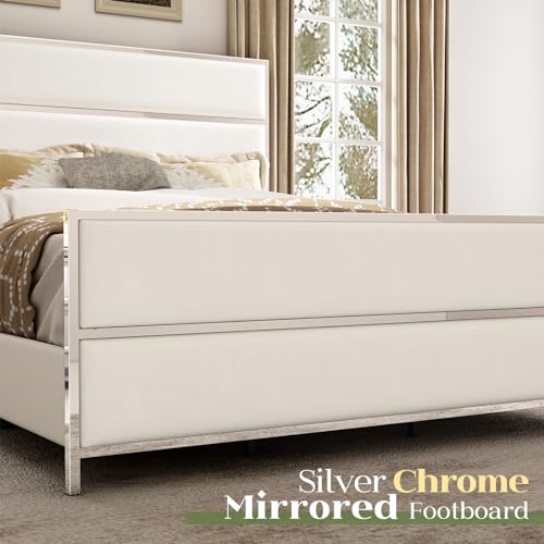 Velvet Upholstered Platform Bed with Channel Tufted and Silver Trim