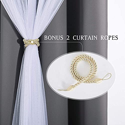 Double-Layered Curtains with Tie-Backs Sheer Drapes Light Blocking, 2 Pcs