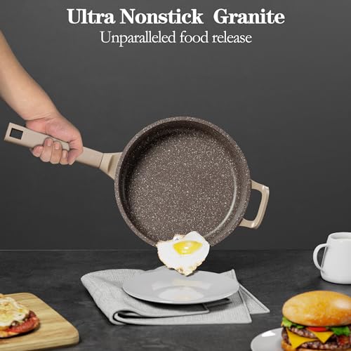 Nonstick Pots and Pans Set, Brown Granite Induction with Stay Handles