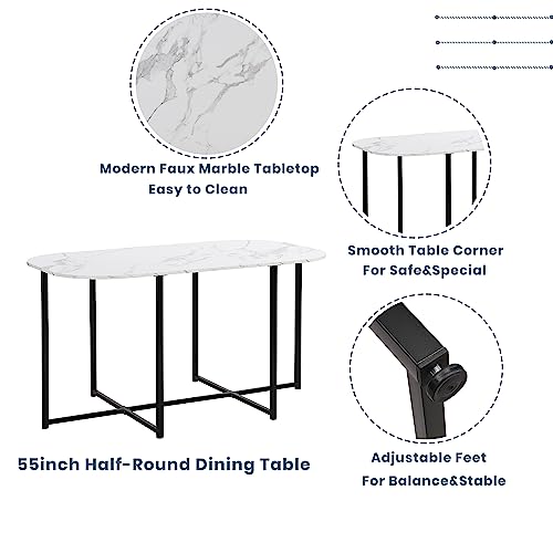 7-Piece Space-Saving Dining Set for 6 with Faux Marble Top, Metal Frame