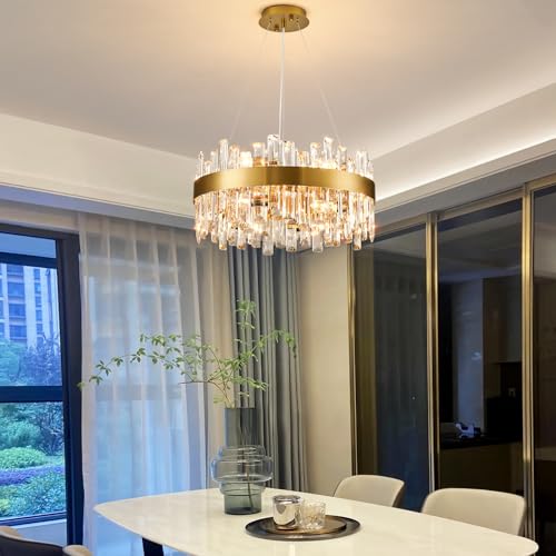 12 Lights Brass Gold Raindrop Crystal Chandelier Lighting, Adjustable Hanging Pendant